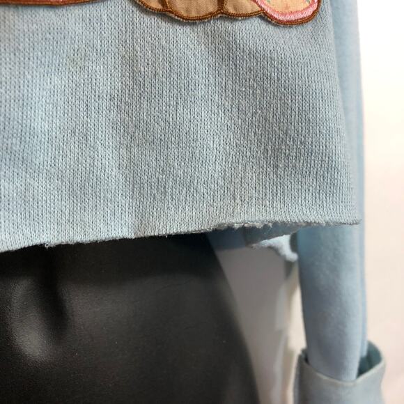 Cropped Sweatshirt Teddy Bear Applique Embroidery Light Blue Retro Vintage - Picture 6 of 10